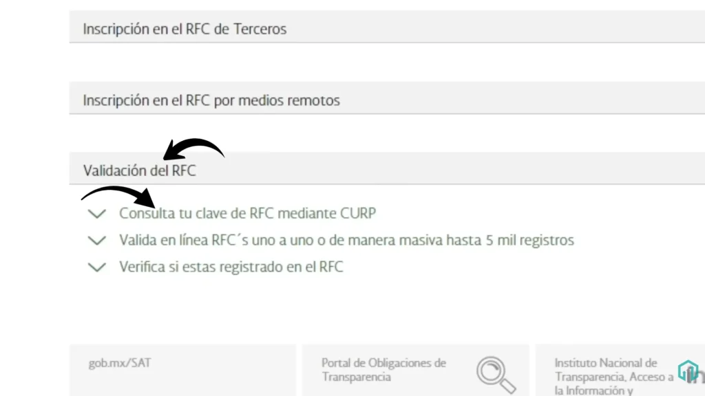 Paso 4: Selecciona “Validación del RFC”